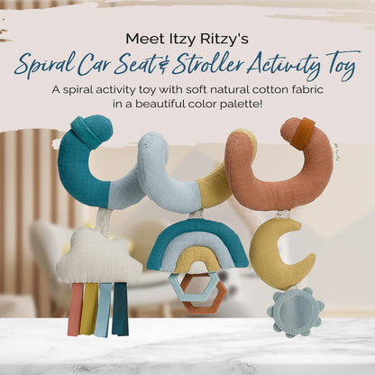 Itzy Ritzy Spiral Car Seat & Stroller Activity Toy - Stroller & Car Seat Toys for Ages 0 Months and Up - Hanging Toys Include Dangling Ring, Mirror and Textured Ribbons (Pastel Rainbow)