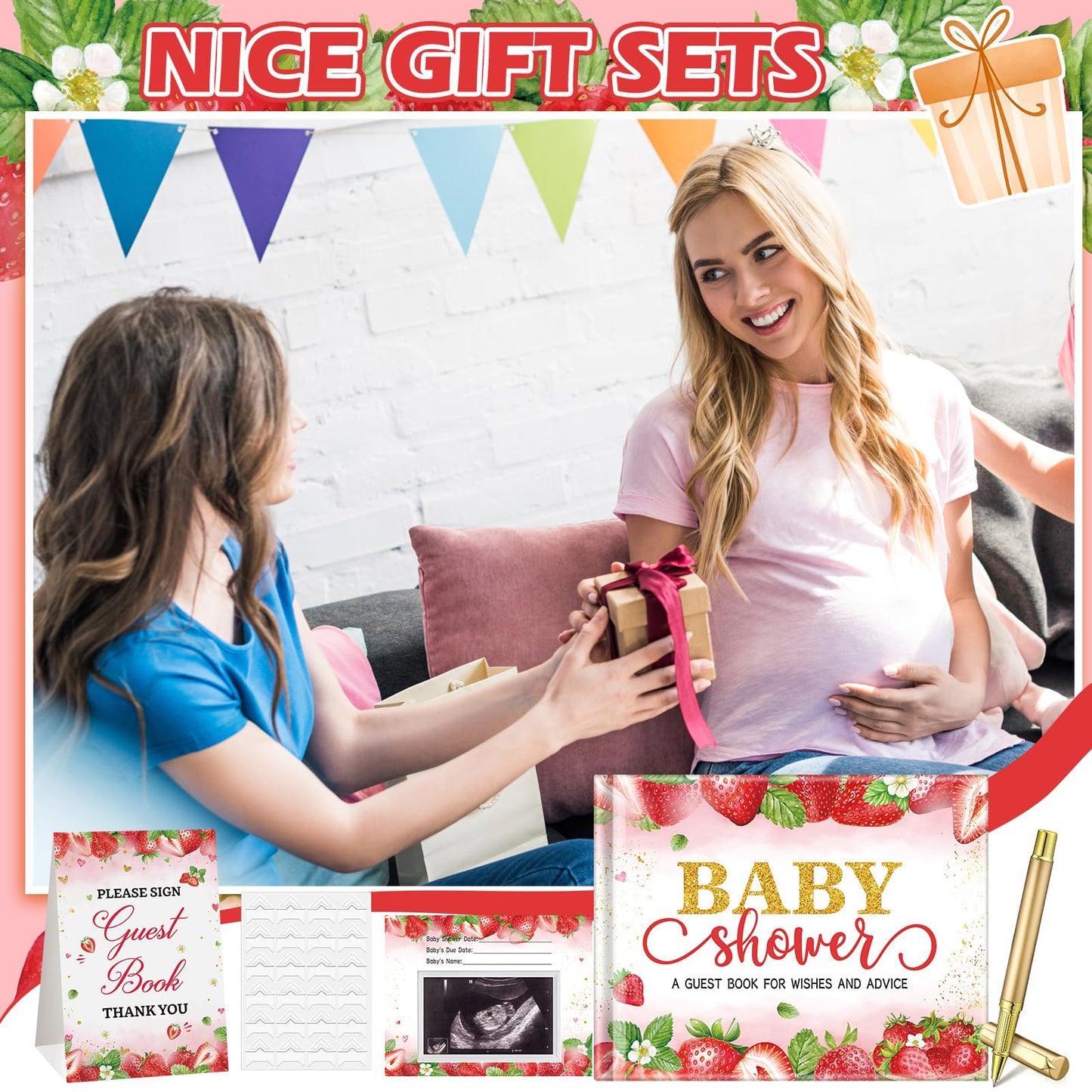 27 Pcs Butterfly Floral Baby Shower Guest Book Set Baby Shower Sign in Guest Floral Book Place Table Cards with Gold Pen Adhesive Photo Corner for Birthday Party