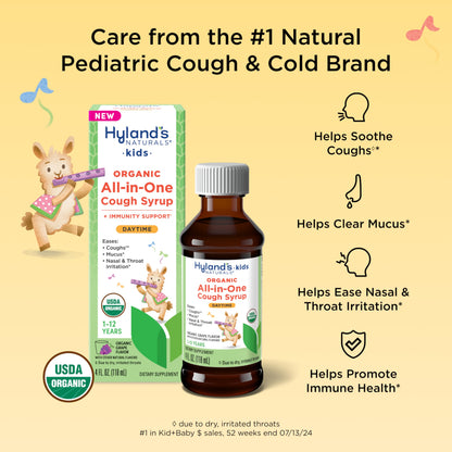 Hyland's Kids Cold and Cough, Day and Night Combo Pack, Cold Medicine for Ages 2 and up, Syrup Cough Medicine for Kids, Nasal Decongestant, 4 Fl Oz (Pack of 2)