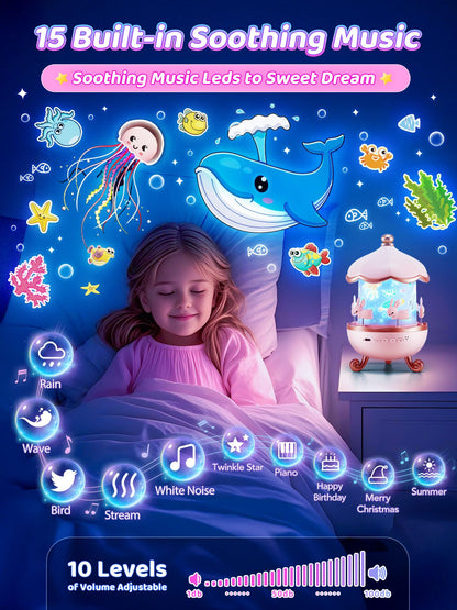One Fire Baby Night Light Projector, 15 Sound Machine Star Projector for Kids Room,15 Films Star Light Projector 3-9 Year Old Girl Gifts Toys,Brightness Baby Night Lights for Nursery Kawaii Room Decor