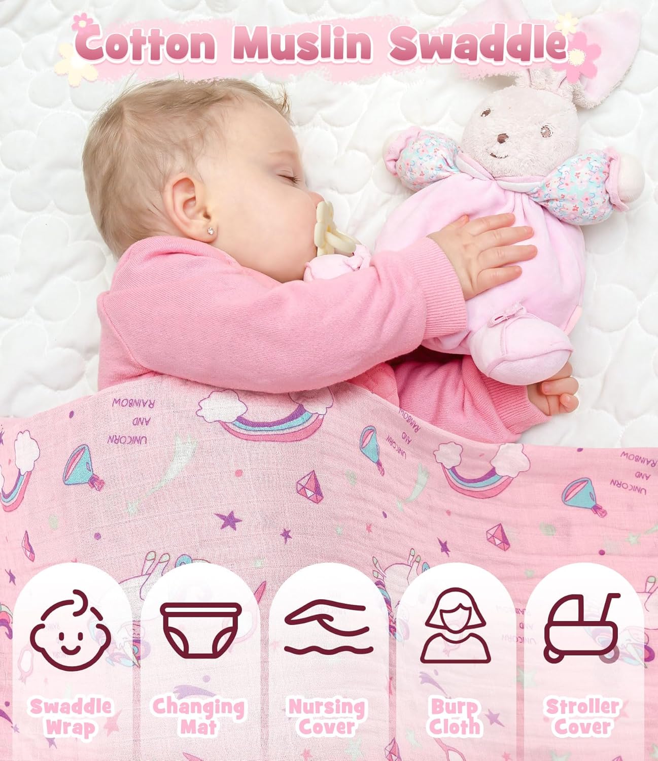 Golray 9pcs Baby Girl Gifts, Baby Shower Gifts for Girls Baby Toys 0-6 Months with Bunny Rattle, Blanket/Onesies/Headband/Socks, New Born Essential Stuff, Gender Reveal Ideas Infant Baby Gift Basket