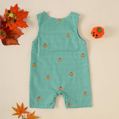 Baby Boy Summer Clothes Sleeveless Embroidery Dinosaur Striped Retro Romper Jumpsuit Smocked Shortall