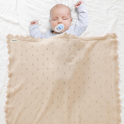 mimixiong Cotton Baby Blanket Knitted Crochet Receiving Crib Nursery Swaddling Blankets for Newborn Baby Boy Girl Off White 30x40 Inch