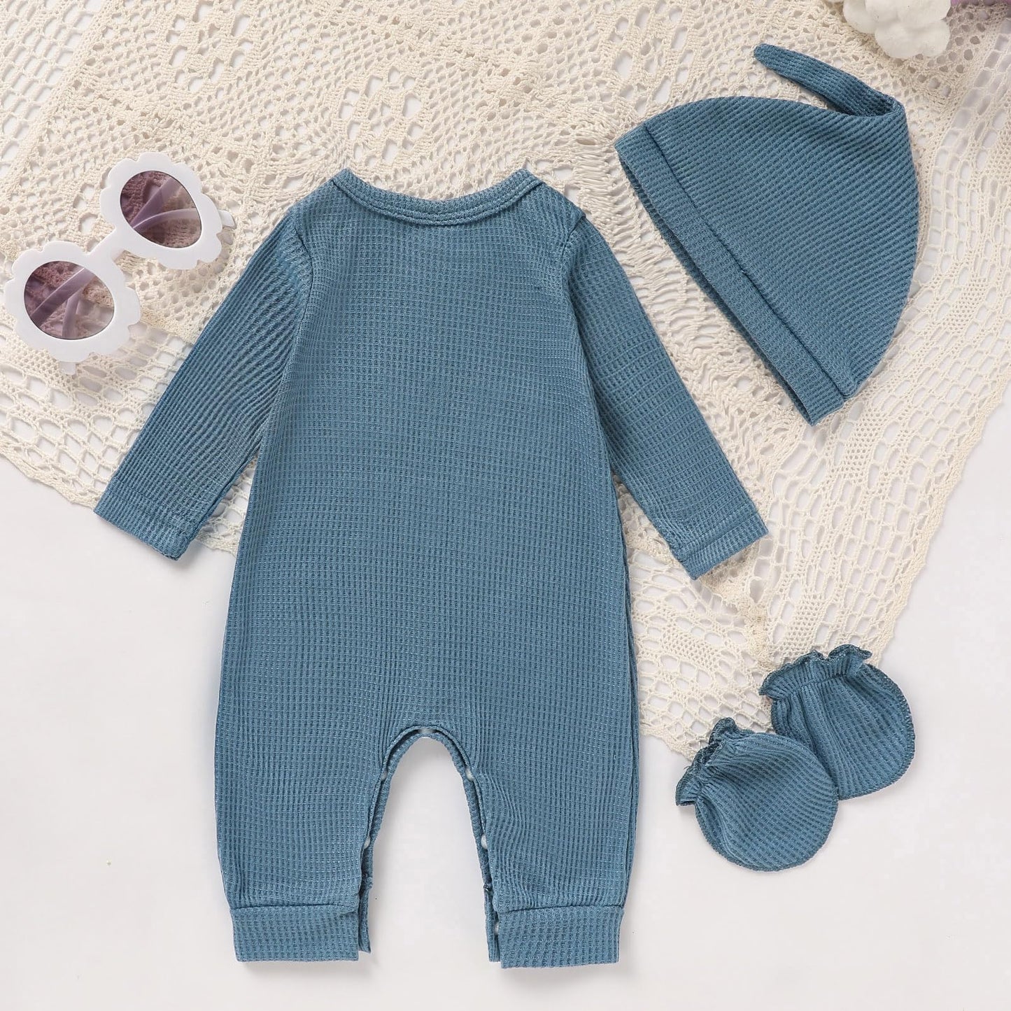 GRNSHTS Newborn Baby Boy Romper Coming Home Outfits Letter Print Bodysuit Jumpsuit+Hat+Gloves 3PCS Clothes Set