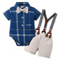 WESIDOM Baby Boy Clothes Suit 0-24 Months Gentleman Outfits, Short Sleeve Dress Romper+Bowtie+Detachable Suspender Shorts Set