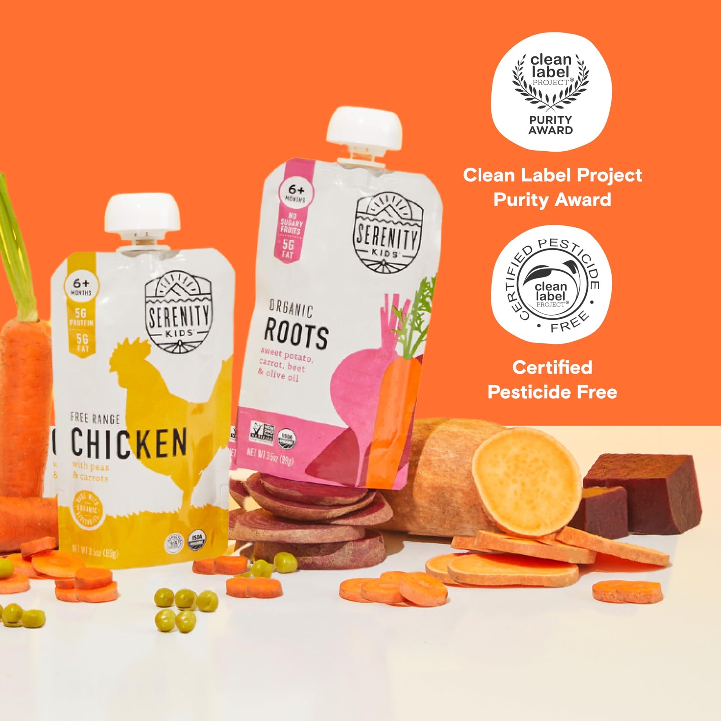 Serenity Kids 6+ Months Baby Food Pouches - Puree with Ethically Sourced Meat & Organic Veggies - 3.5 Ounce BPA-Free Pouch - Variety Pack, 8 Count - Baby Food Meat