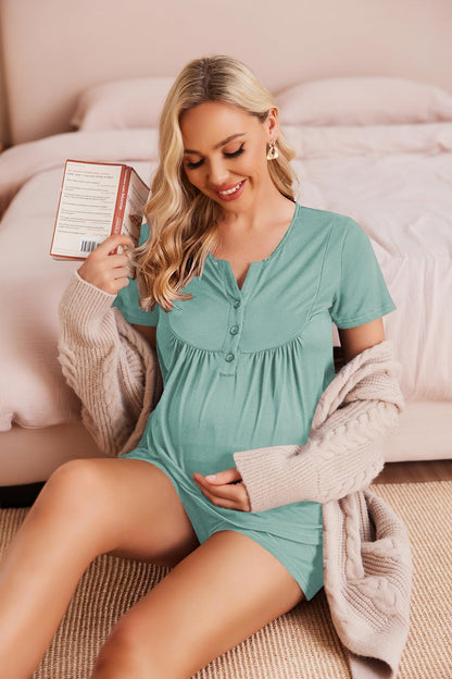 Ekouaer Women's Maternity Nursing Pajama Sets Short Sleeve Postpartum Pajamas Breastfeeding Pregnancy Clothes