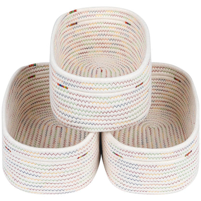 CubesLand Off White Small Storage Baskets for Shelves, Closet Organization Storage Bins Empty Gift Basket Baby Nursery Woven Baskets for Organizing, Rectangular Clothes Closet Shelves Baskets 3 Packs
