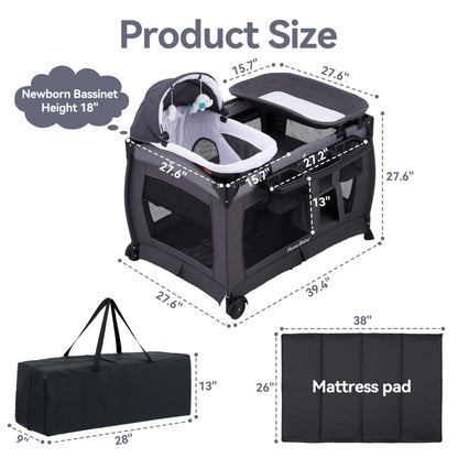 Pamo Babe Portable Playpen Foldable Playard for Baby and Toddler Mattress, Changing Table for Newborn Portable Playard