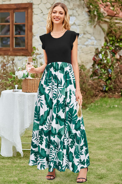 OUGES Women 2025 Spring Summer Dresses Maternity Sleeveless Ribbed Fashion Casual Outfits Maxi Dress with Pockets