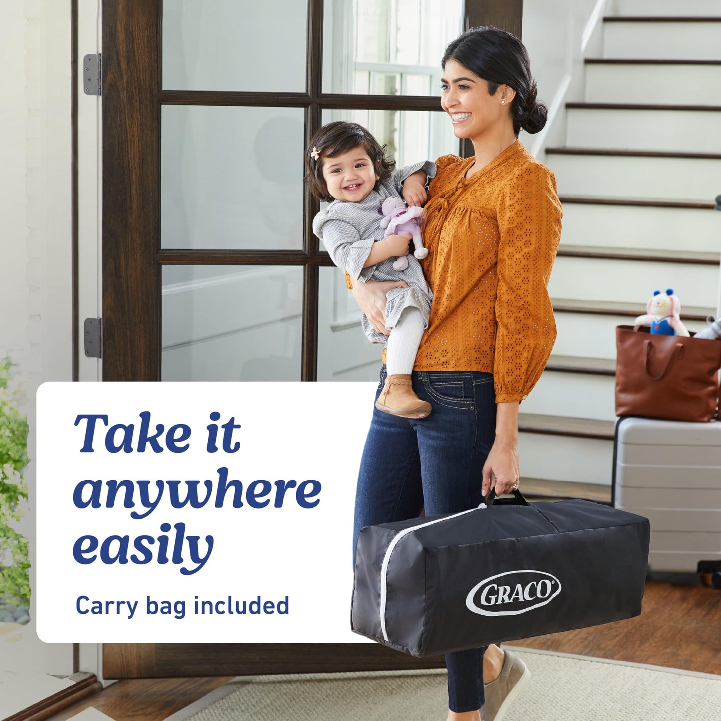 Graco On The Go Zip Pack ‘n Play Playard, Folding Playpen with Bassinet, Portable Crib, Reeves