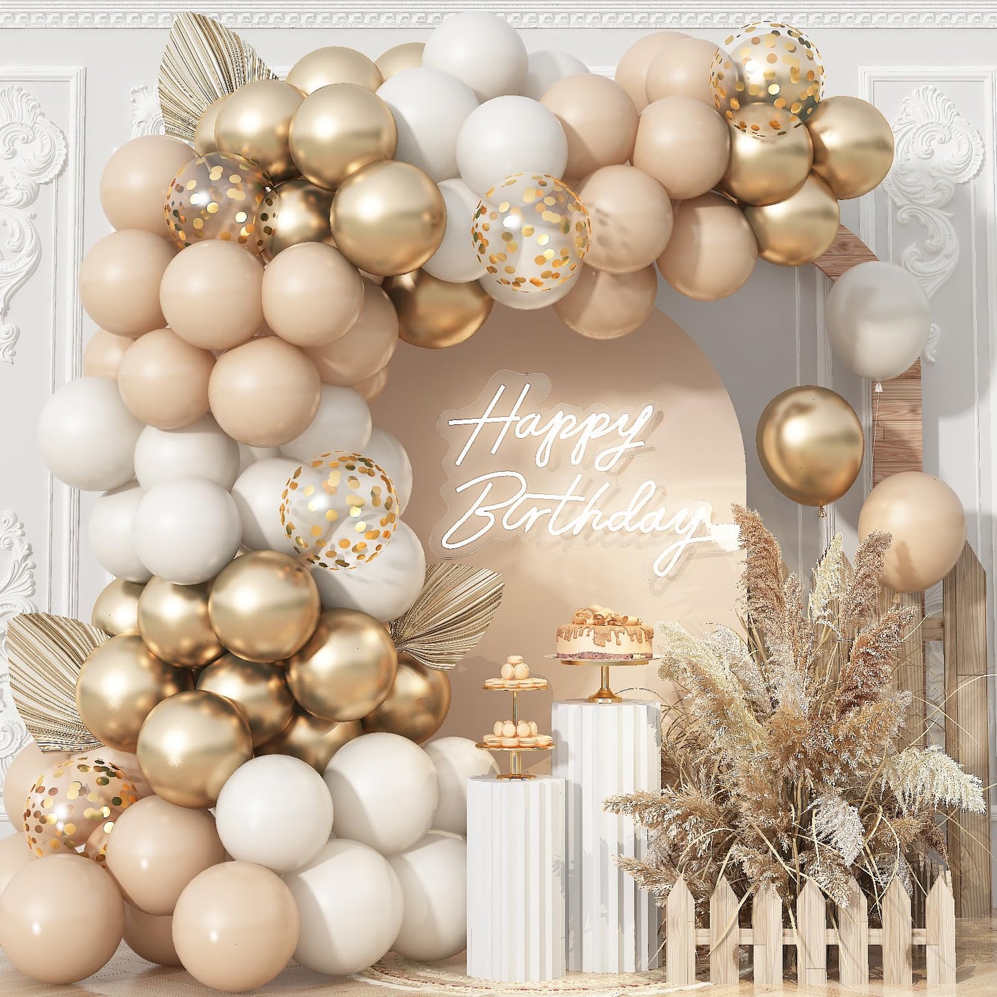 Neutral Balloons Arch Kit, Pink Beige Boho Balloons Garland with Double Stuffed Sand White Balloon for Baby Shower Birthday Wedding Bridal Shower Party Decorations