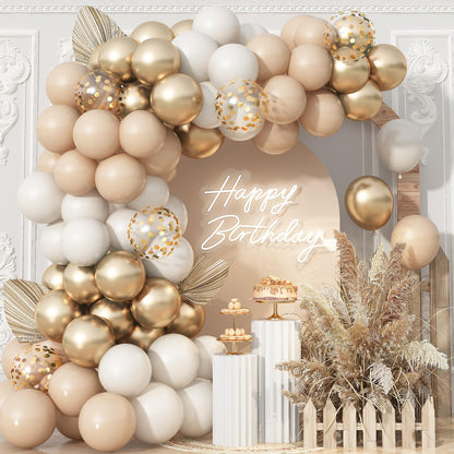 Neutral Balloons Arch Kit, Pink Beige Boho Balloons Garland with Double Stuffed Sand White Balloon for Baby Shower Birthday Wedding Bridal Shower Party Decorations