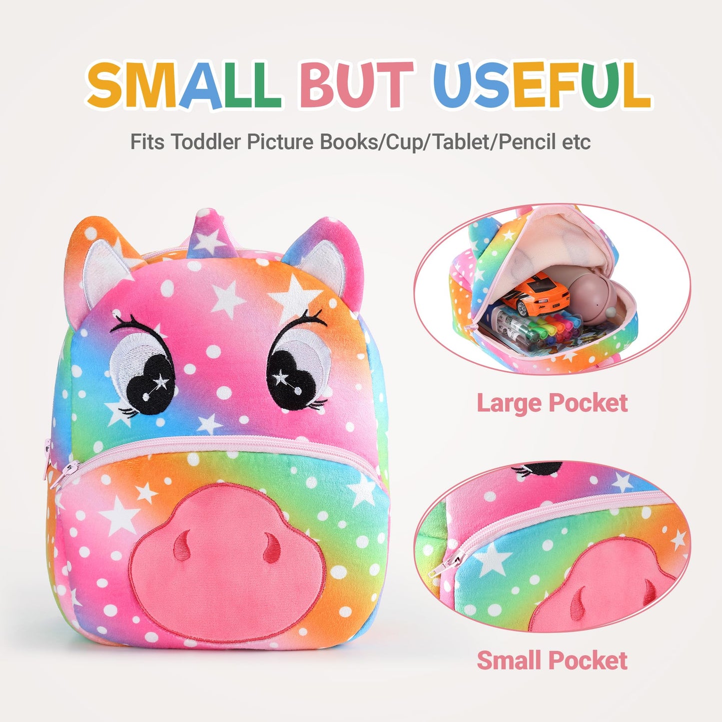 MICHLEY Toddler Backpack Plush Animal SchoolBag Cartoon Girls Travel Bag Mini Baby Daypack for Kids Kindergarten Pre School Bags, Cow
