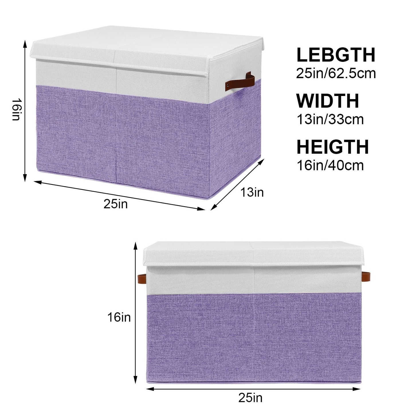 Large Toy Storage Box with Lid, Sturdy Toys Storage Chest Bin Organizer Basket with Dividers for Kids, Boys, Girls, Nursery, Closet, Bedroom, Playroom 25"x13" x16" (Beige and White)
