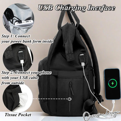 Diaper Bag Backpack for Dad and Mom with USB Charging Port Stroller Straps and Insulated Pocket,army military Travel Nappy Backpack for Daddy/Mommy (Black)