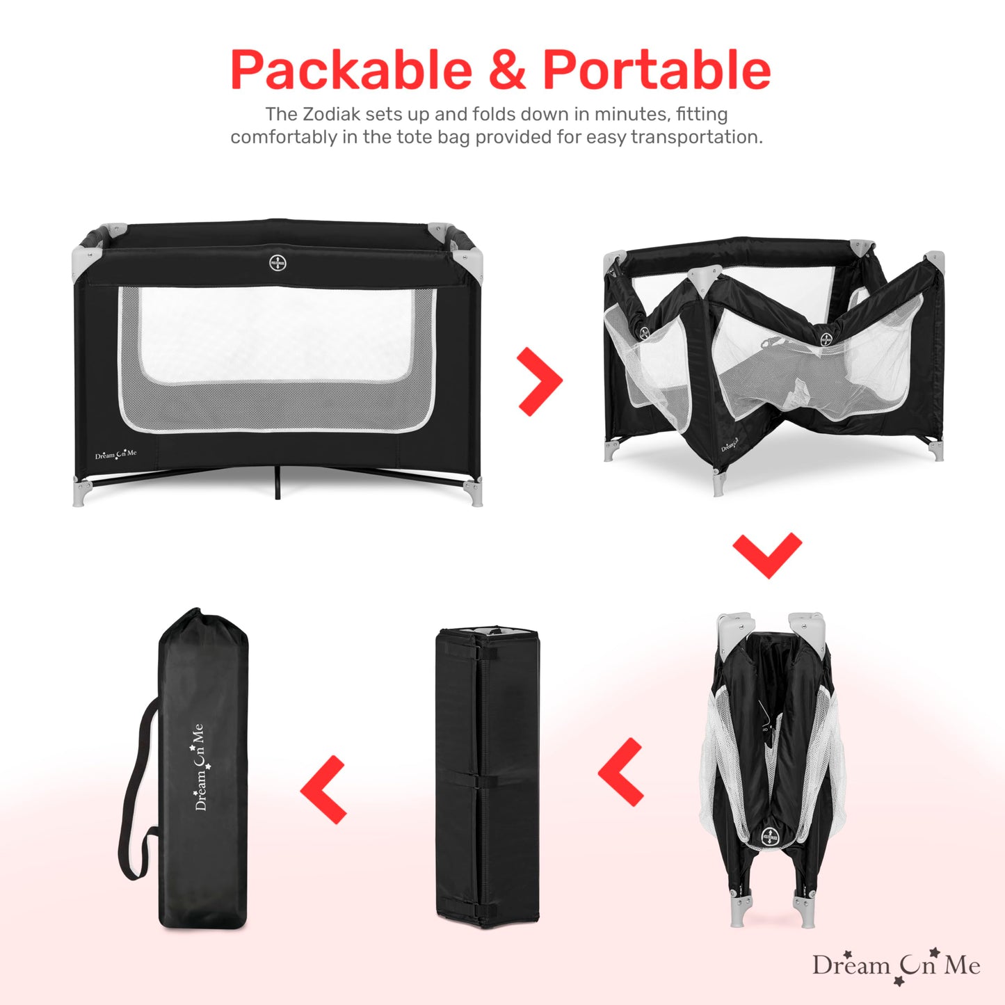 Dream On Me Zodiak Portable Playard in Navy, Lightweight, Packable and Easy Setup Baby Playard, Breathable Mesh Sides and Soft Fabric - Comes with a Removable Padded Mat