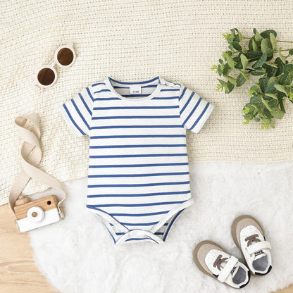 Baby Boy Clothes Infant Summer Outfits Short Sleeve Striped Romper Cute Cartoon Dog Overall Pants Set 2pcs 0-18 Months