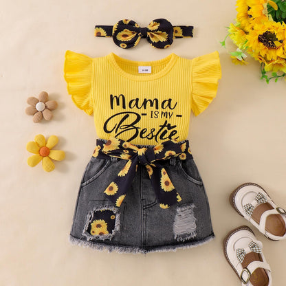 Baby Girl Clothes Newborn Romper Ruffle Sleeve Short Jeans Skirt with Headband Infant Outfits Set 0-18 Months
