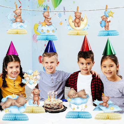 Tarklanda 9 Pcs Bear Baby Shower Honeycomb Centerpieces for Boys Party Decorate,Little Bear Balloons Cutouts Table Topper Honeycomb 3D Table Decoration for Kids Baby Shower Birthday Party Supplies