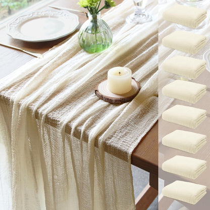 FEXIA Beige Cheesecloth Table Runner 35x120 Inches Ivory Gauze Rustic Boho Spring Easter Table Runner for Engagement Party Decorations Bridal Shower Wedding Party First Communion Centerpiece