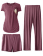SUNNYBUY Womens Maternity Nursing Pajamas Set, Short Sleeve Breastfeeding Shirts，Pregnancy Shorts & Pants 3 Piece Nursing PJS