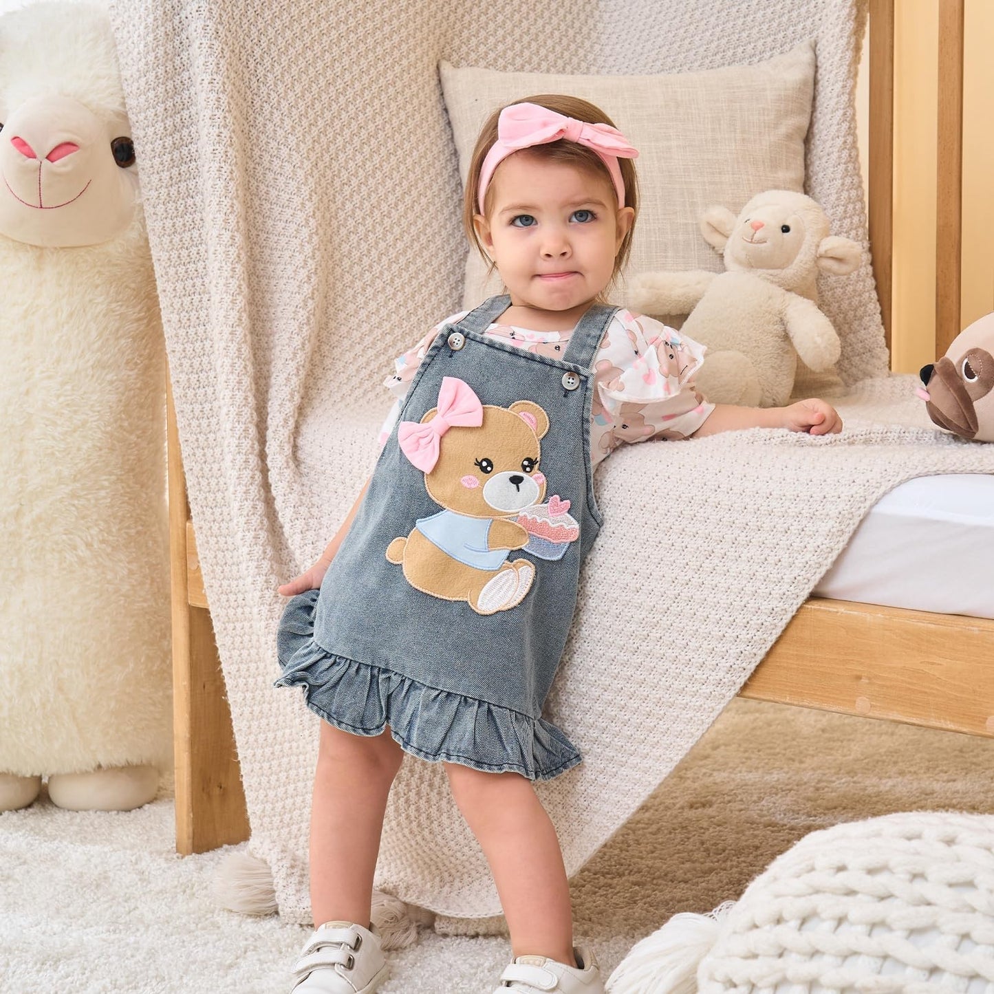Baby Girl Clothes Suspender Skirt Newborn Ruffle Romper Cute Bear Jeans Dress Bow Headband Summer Outfits 0-18 Months