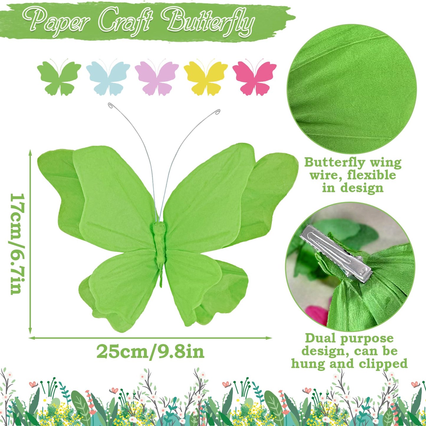 SUNBEAUTY Butterfly Party Decorations, 3D Paper Butterfly Decoration, Hanging Paper Butterfly for Baby Shower Decorations Girls, Women, Paper Flowers for Wall Decoration, Set of 4