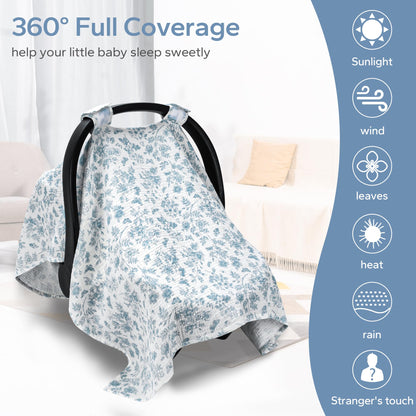 SERAPHY 100% Muslin Cotton Car Seat Covers for Babies, Universal Baby Car Seat Cover, Breathable Muslin Carseat Cover Canopies for Boys and Girls, Soft Infant Car Seat Cover for Summer — Rabbits