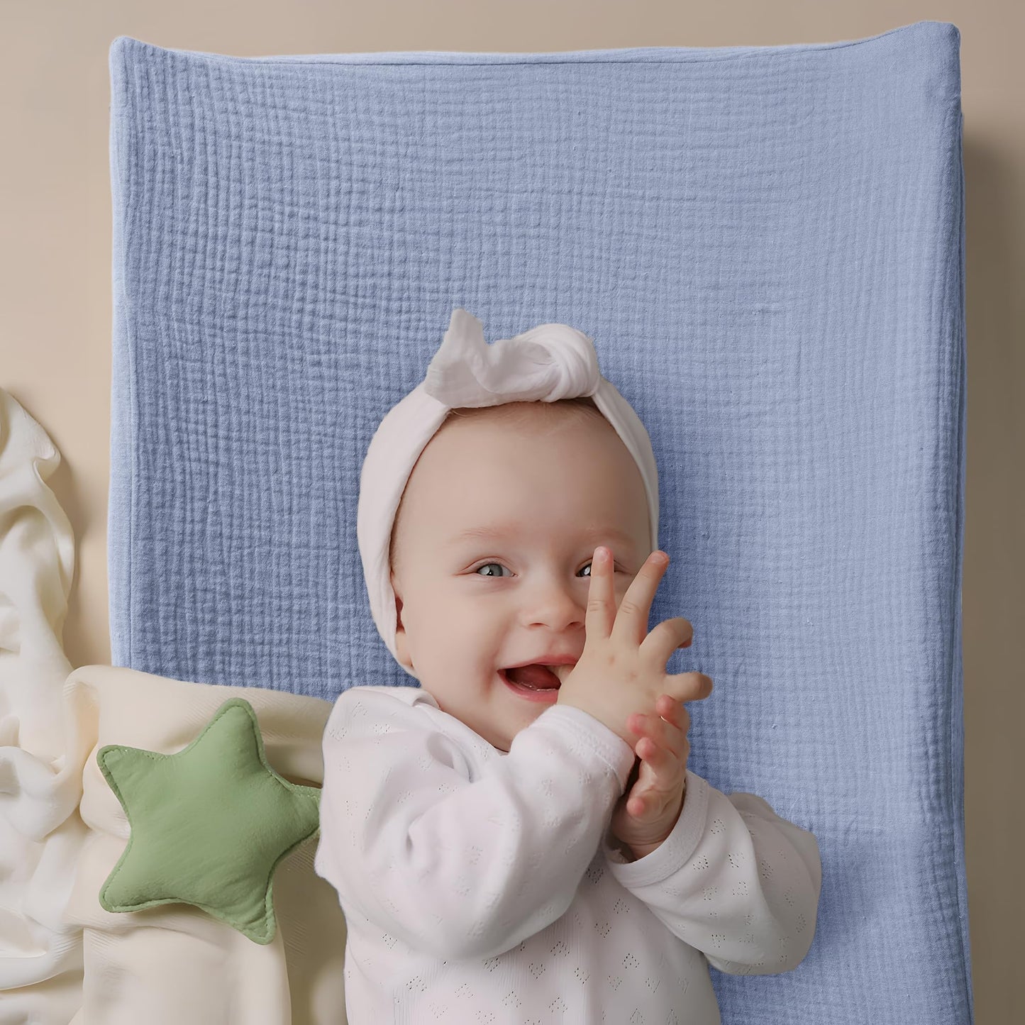 Bearmoss Changing Pad Cover, 2 Pack Muslin [100% Cotton] Diaper Changing Table Covers, 32'' x 16'' Soft Breathable Changing Pad Sheets for Unisex Baby Girls and Boys with Strap Holes (Bluemoon)