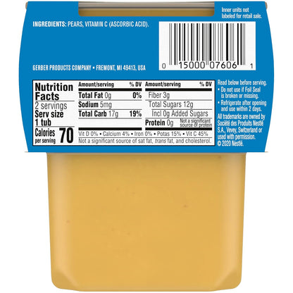 Gerber Natural for Baby 2nd Foods Baby Food Tubs, Pear, Non-GMO Pureed Baby Food, Made with Natural Fruit & Vitamin C, 2-4 OZ Tubs Per Pack (Pack of 4)
