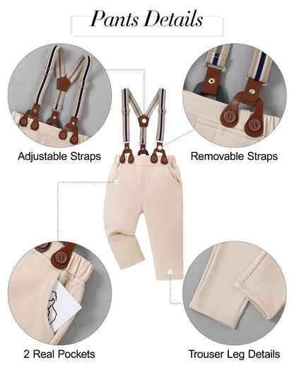YALLET Baby Boy Clothes Suit Newborn Infant Gentleman Outfits, Formal Dress Shirt+Bowtie+Suspender Shorts Wedding Party Set