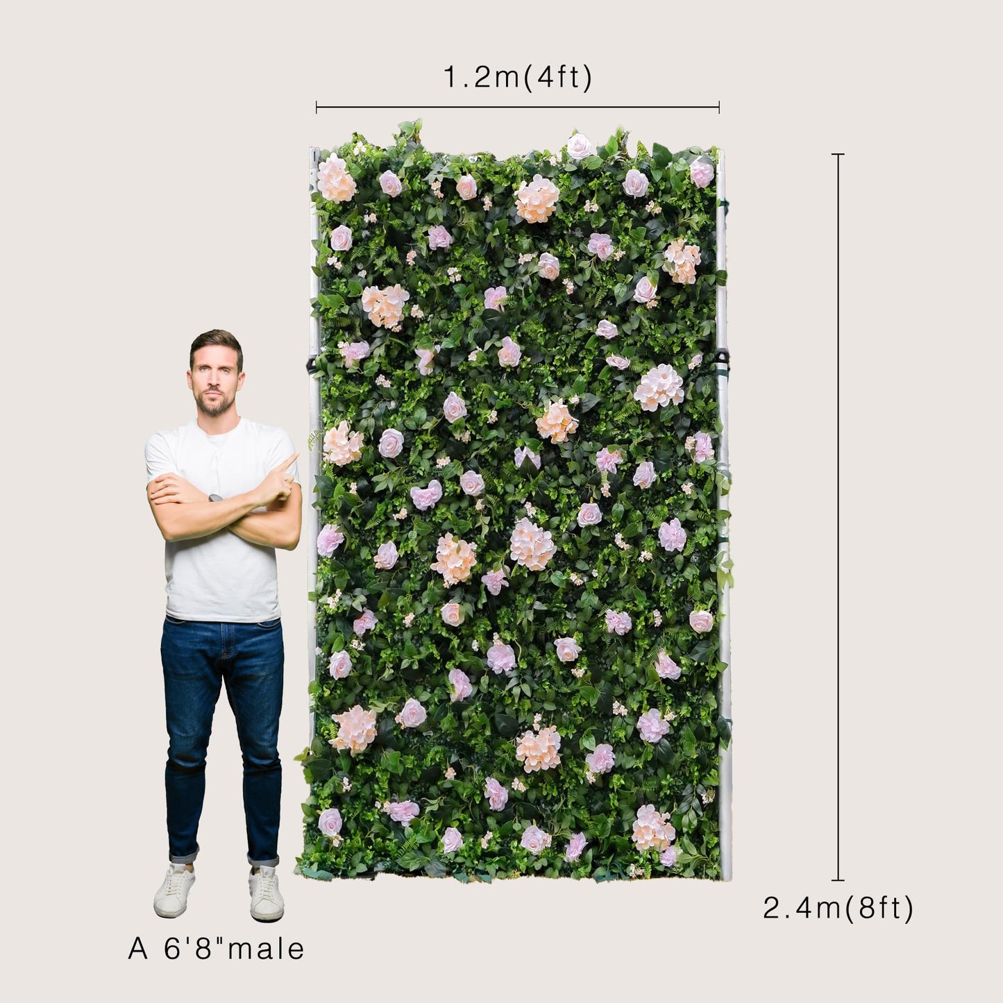 Artificial Luxury‌ Flower Wall Panels, Gorgeous 3D Silk Floral Backdrop for Wedding, Baby Show, Party and Home Decor, Quick Assembly/Storage, Eco ＆ Pet Friendly, 2 pcs, Each Panel 2*8 ft.
