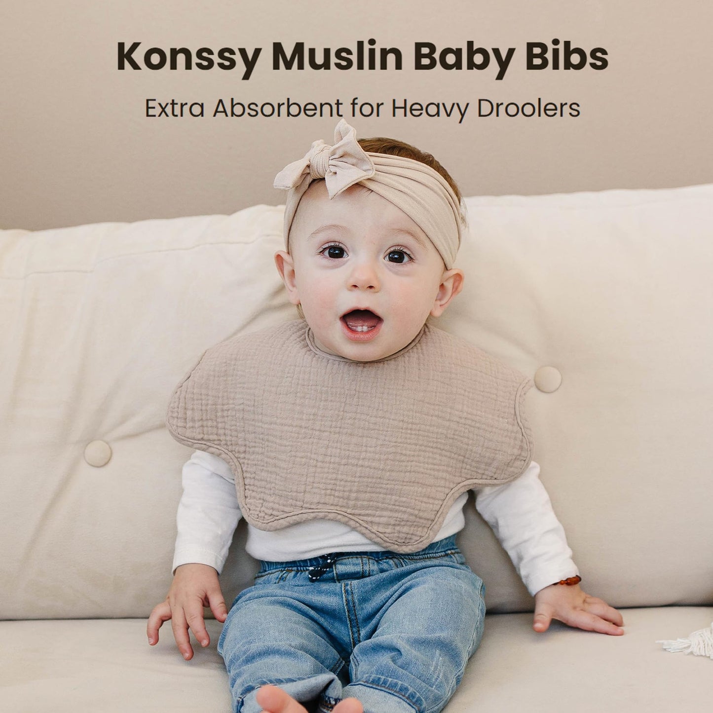 Konssy Muslin Baby Bibs 100% Cotton Absorbent Bandana Drool Bibs for Teething and Drooling, 6-Pack for Baby Boys & Girls