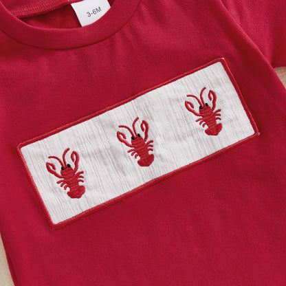 fhutpw Baby Toddler Boy Summer Clothes Embroidery Pattern Short Sleeve Tops & Casual Shorts 6 12 18 Months Outfits Sets