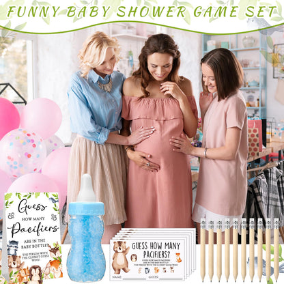Roowest 512 Pcs Baby Shower Games Guess How Many Pacifiers Sign 100 Small Guessing Games 10 HB Pencils 750ml Milk Bottle 400 Acrylic Pacifiers Decoration for Guest Gender Reveal(Pink,Bear)