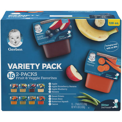Gerber Purees Veggie, Fruit & My 1st Veggies Variety Bundle (16 Count)