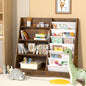 White Kids Bookshelf Wood Toy Storage Organizer Cabinet Children Bookcase Toddler Baby Sling Book Rack 3 Cube Bins Fabric Drawers for Playroom Bedroom Nursery School