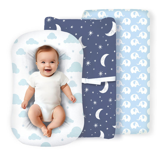 100% Organic Cotton Baby Lounger or Changing Pad Covers with Reenforced Safety Strap Holes. Fits Evolur, Munchkin, Delta, Snuggle Me and More. Multi-Use, Pink for Girl. 3 Pk of Covers Only.