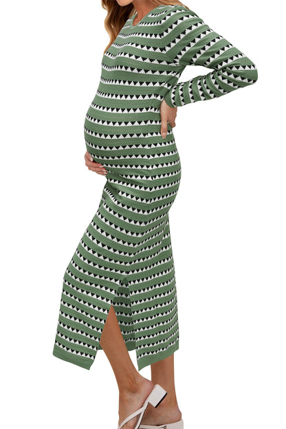 OUGES Women's 2025 Summer Maternity Dress Knit Sleeveless Crewneck Midi Dress Side Slit Striped Bodycon Sweater Dress