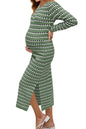 OUGES Women's 2025 Summer Maternity Dress Knit Sleeveless Crewneck Midi Dress Side Slit Striped Bodycon Sweater Dress