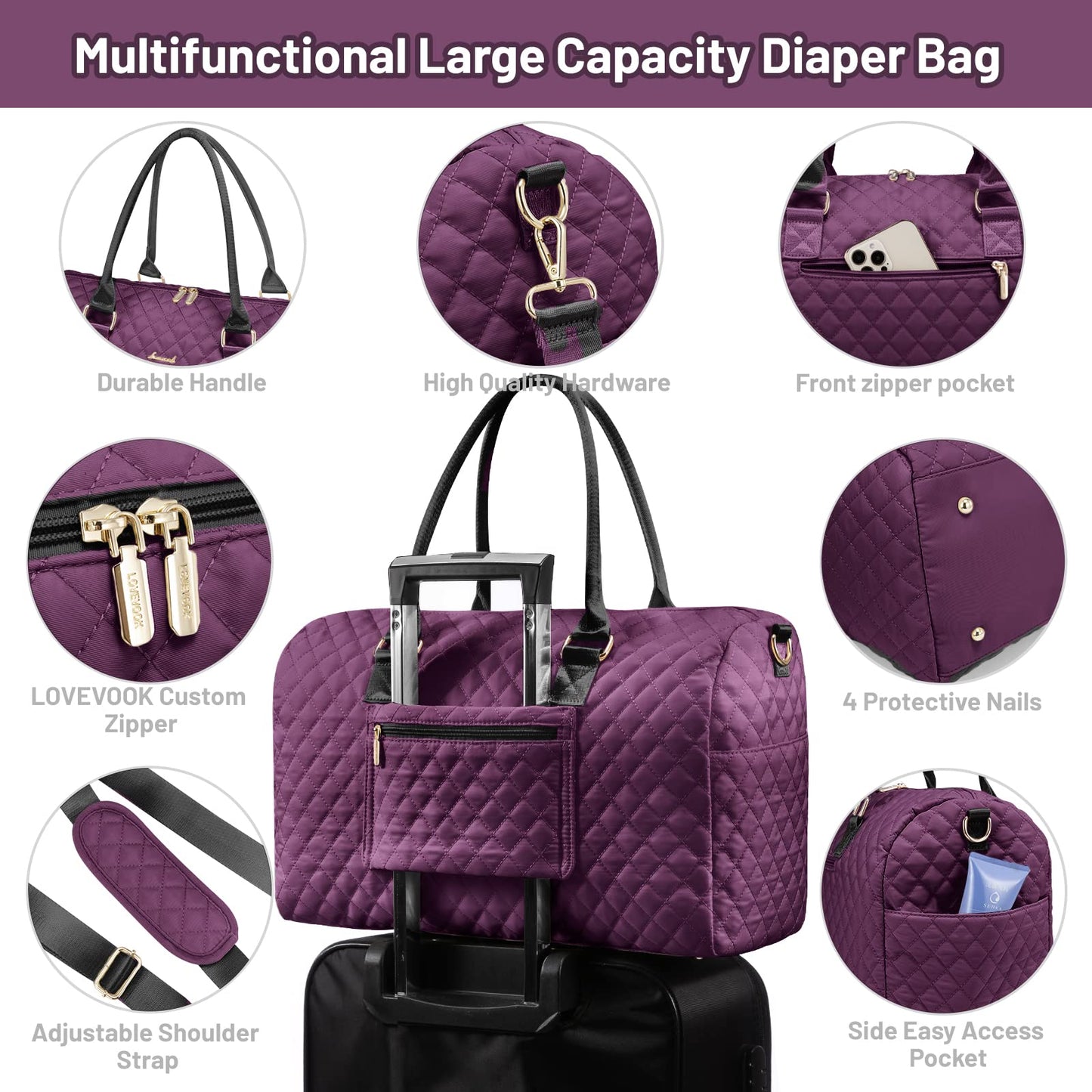 LOVEVOOK Diaper Bag Tote with Pacifier Case and Changing Pad, Large Capacity Mommy Bag for Hospital and Weekender Travel, Functional Baby Bag Newborn Baby Essential, Black