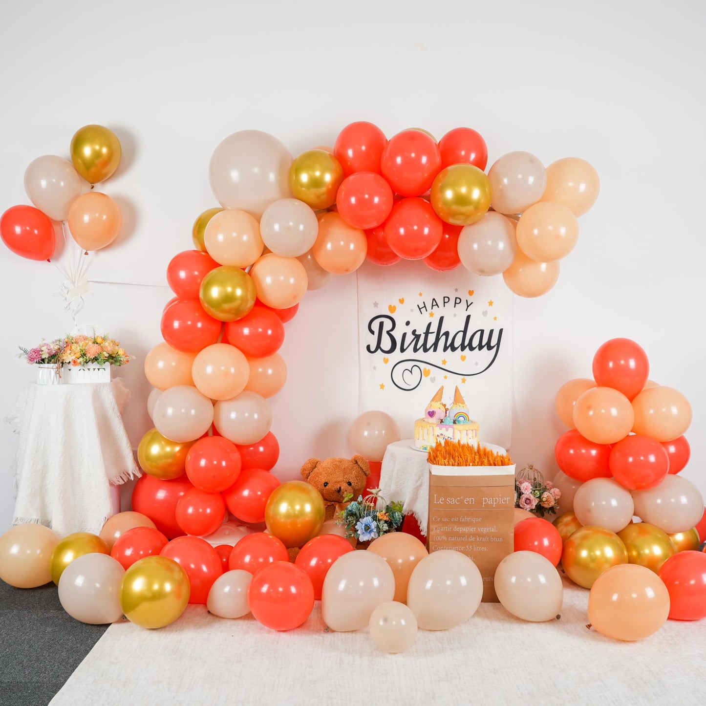 Ivory White Balloon Arch Kit,Boho Balloon Garland with Pastel Orange Cream Beige Champagne Gold White Sand Balloons for Neutral Baby Shower Wedding Boho Bridal Party Decorations