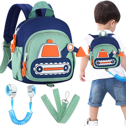 Accmor Toddler Leash Backpack, Children Safety Walking Harness Cute Excavator Bag with Anti Lost Wrist Link, Kids Travel Essential Mini Rucksack Back Pack with Strap Tether for Baby Boys