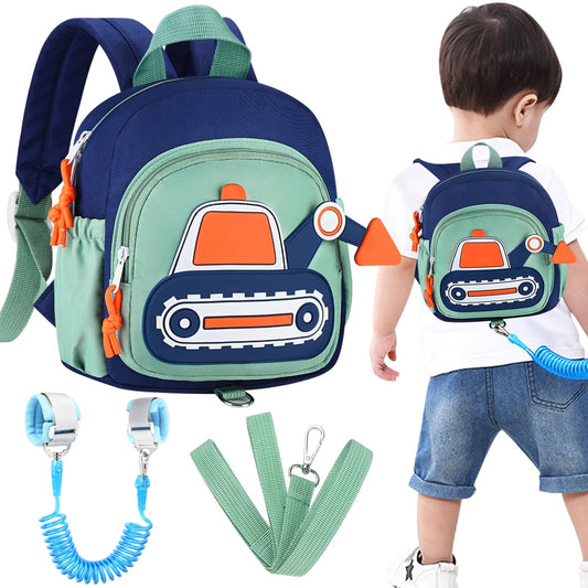 Accmor Toddler Leash Backpack, Children Safety Walking Harness Cute Excavator Bag with Anti Lost Wrist Link, Kids Travel Essential Mini Rucksack Back Pack with Strap Tether for Baby Boys