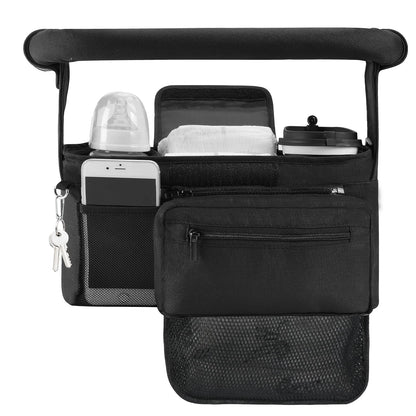 Momcozy Universal Stroller Organizer, 2 Insulated Cup Holders, Removable Zip Pocket, Adjustable Straps, Large Capacity Baby Essentials Compact Design, Fits Any Stroller (Multicolor)