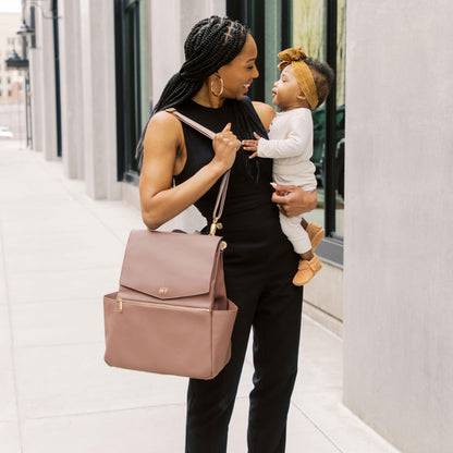 Freshly Picked Classic II Diaper Bag Backpack, Wipeable Vegan Leather With Changing Pad (Sage Green V2)