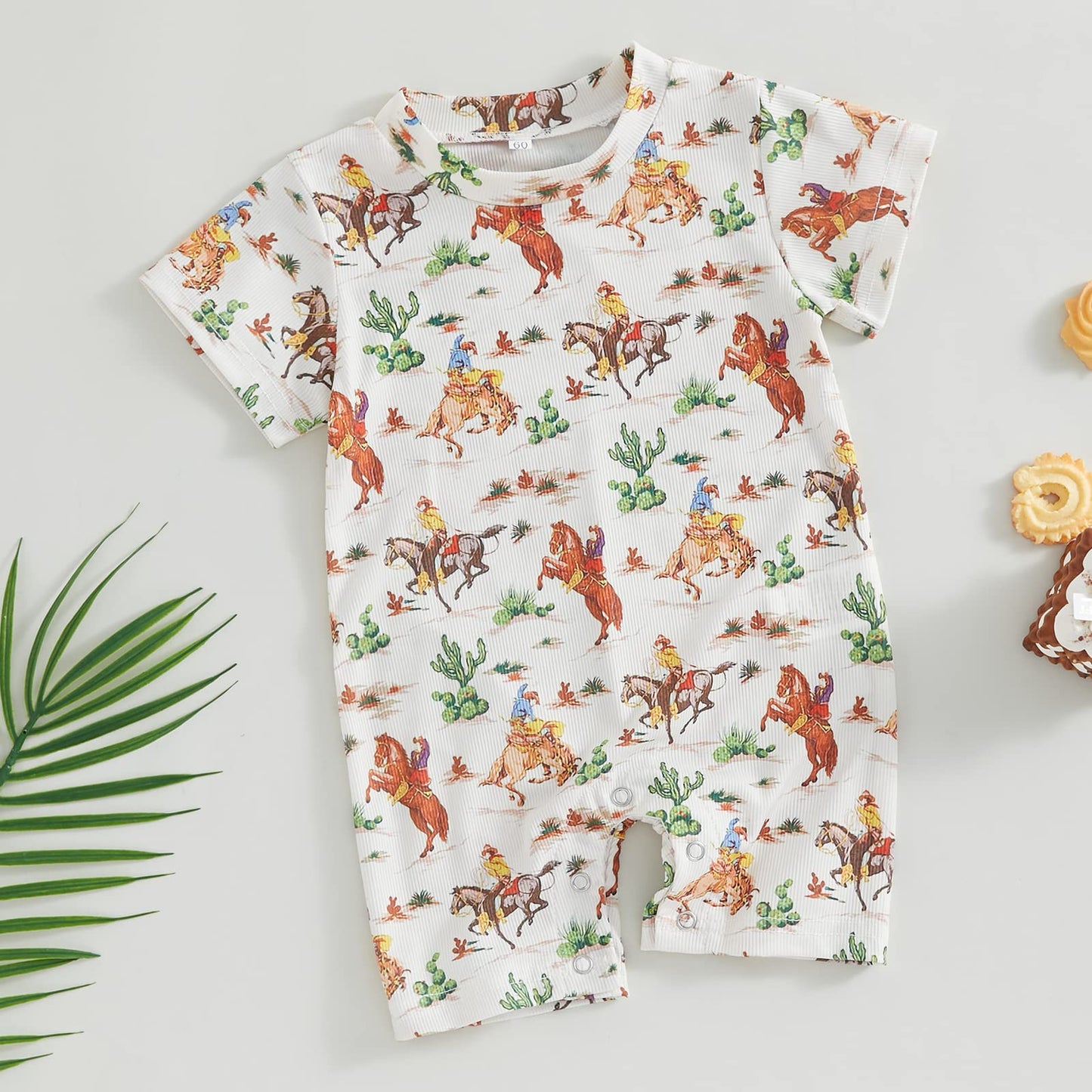 Gueuusu Country Baby Clothes Boy Girl Western Cow Print Short Sleeve Romper Bodysuit Ribbed One Piece Jumpsuit Summer Outfit