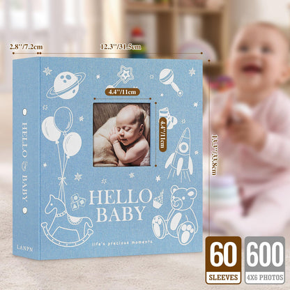 Lanpn Baby Photo Album 4x6 300 Pockets, Linen Newborn Bebe Ultrasound Photo Album with Memo Writing Area, Cover Photo Book, Picture Album for kids, Baby Girl Boy Memory Book Keepsake Colorful