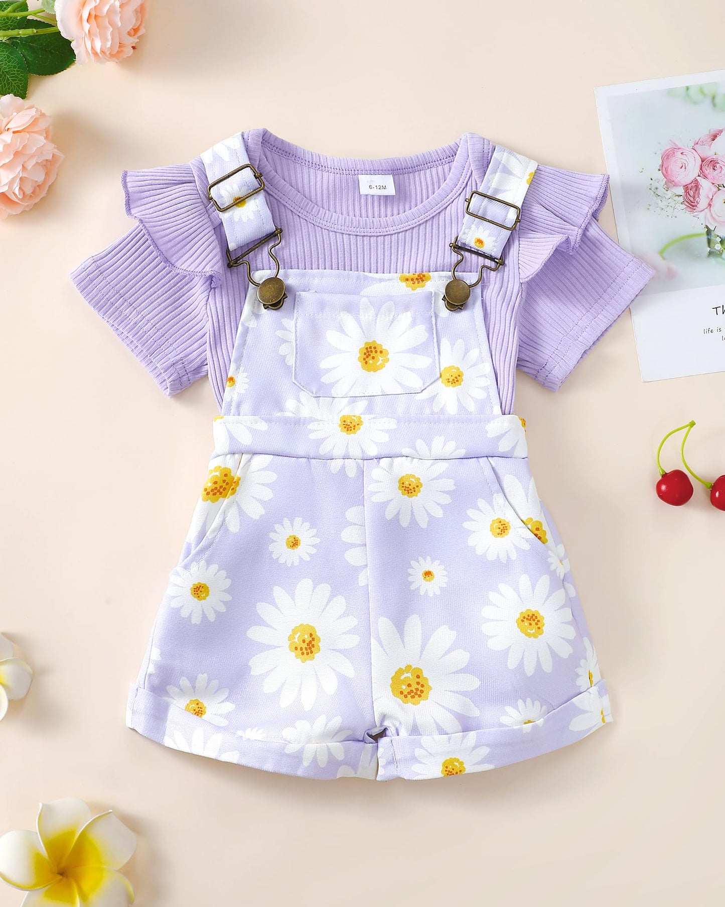 SUNNY PIGGY Toddler Baby Girl Overalls Clothes Toddler Adjustable Suspender Jumpsuit Short Sleeve Outfit Little Girl's Set